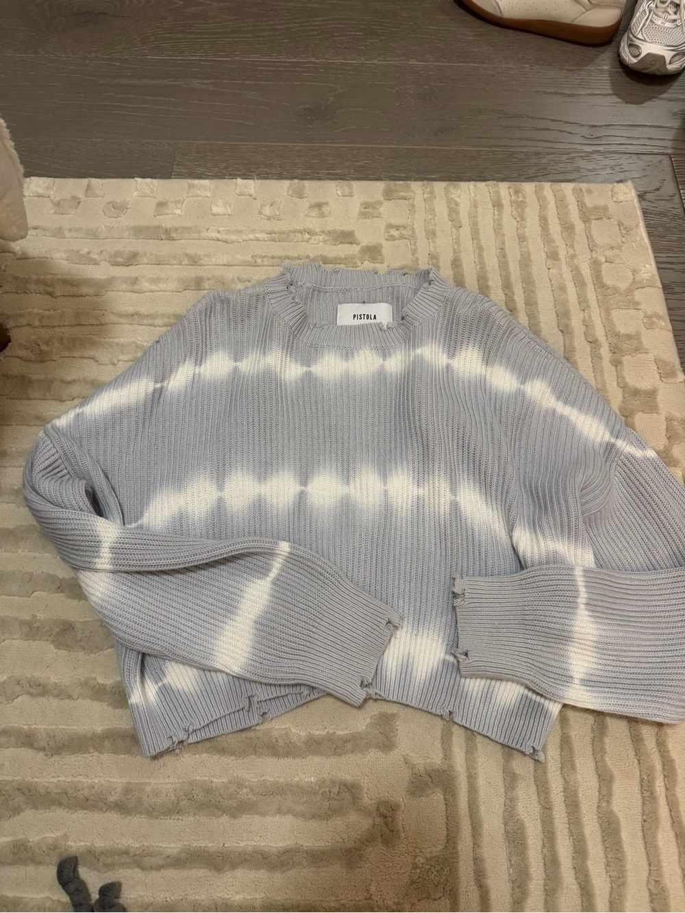 pistola Light Blue & White Tie-Dye Ribbed Crew Sweater